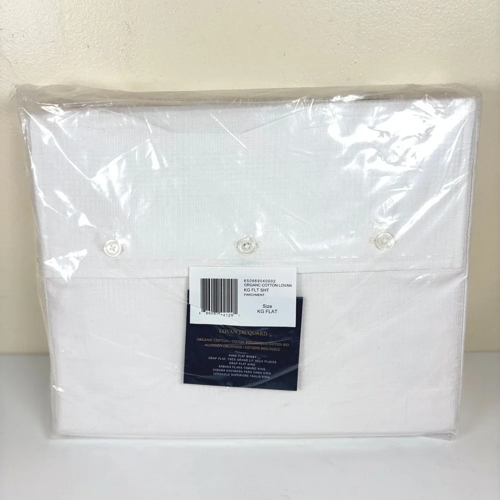 Ralph Lauren Lovan Jacquard King Flat Sheet Parchment Organic Cotton Neutral NEW